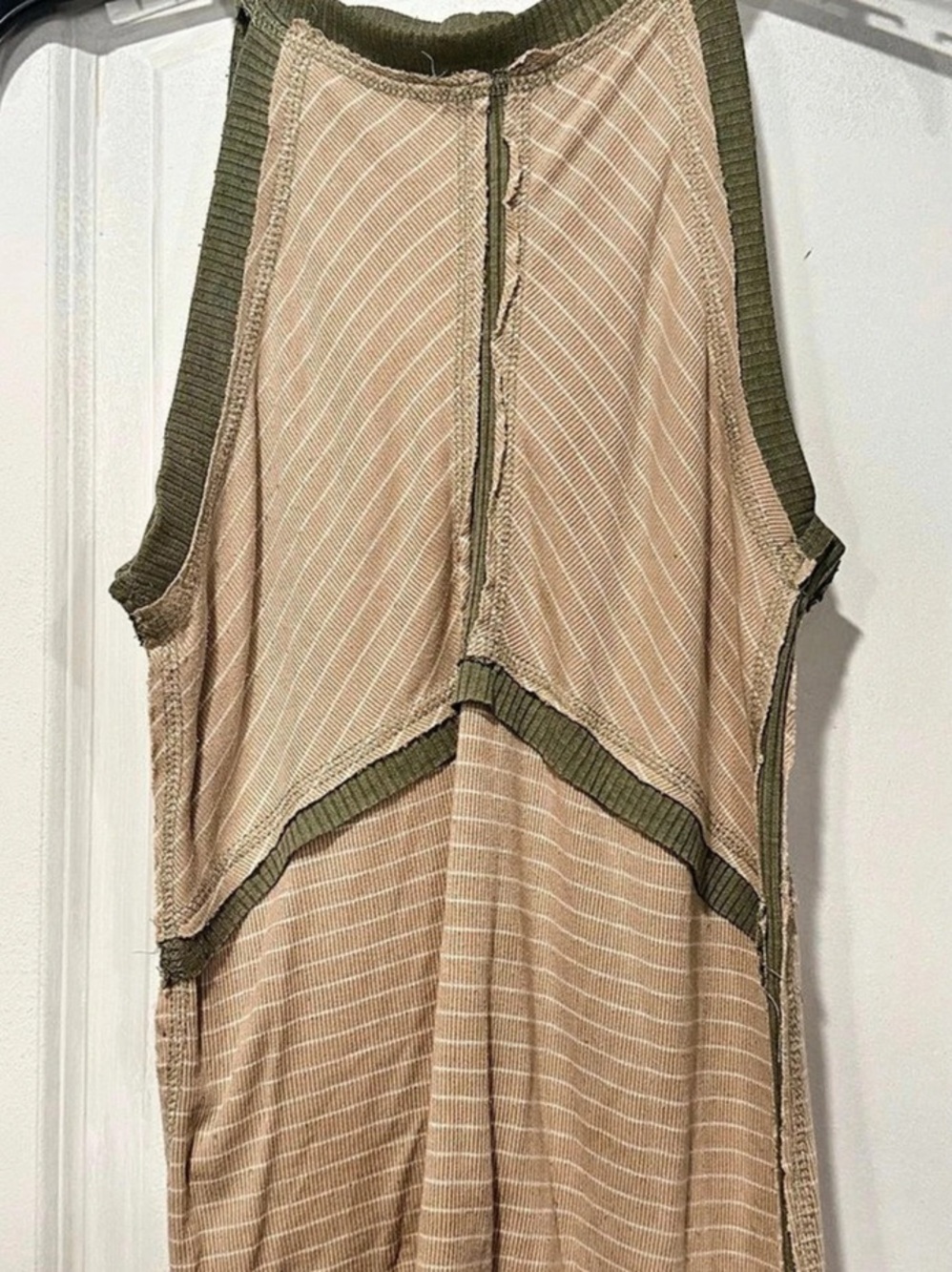 BKE Wide Awake Striped Halter Tank Brown & Green